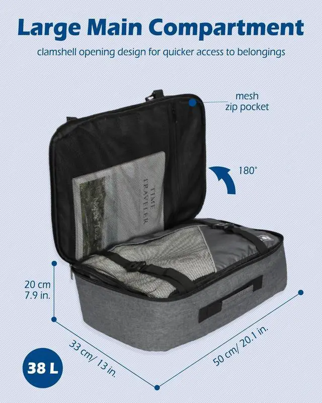 Alt view image 3 of 7 - Hynes Eagle Carry on Backpack 38L Large Travel Backpack for Women Flight Approved Weekender Bag Laptop Backpack Men 15 inches Black Grey 2023