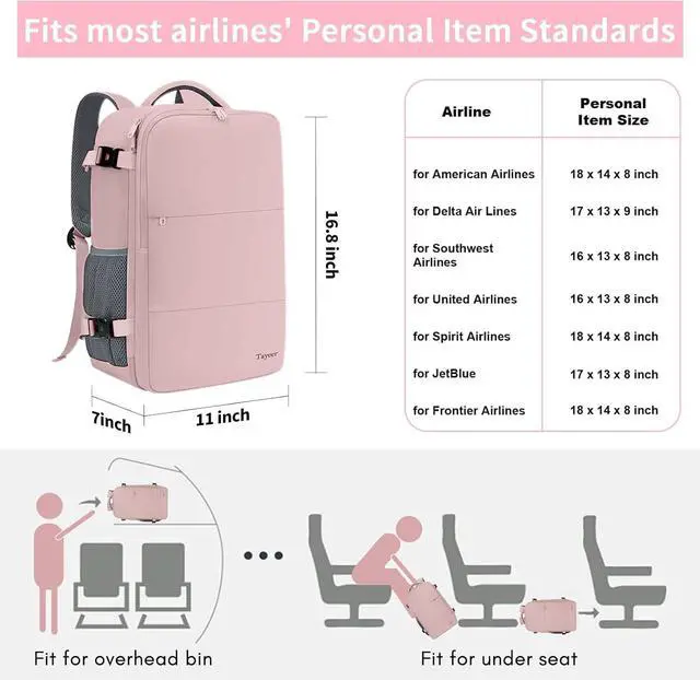 Alt view image 3 of 7 - Taygeer Travel Backpack for Women, Carry On Backpack with USB Charging Port & Shoe Pouch, TSA 15.6inch Laptop Mochila Flight Approved, Nurse Bag Casual Daypack for Weekender Business Hiking, Pink