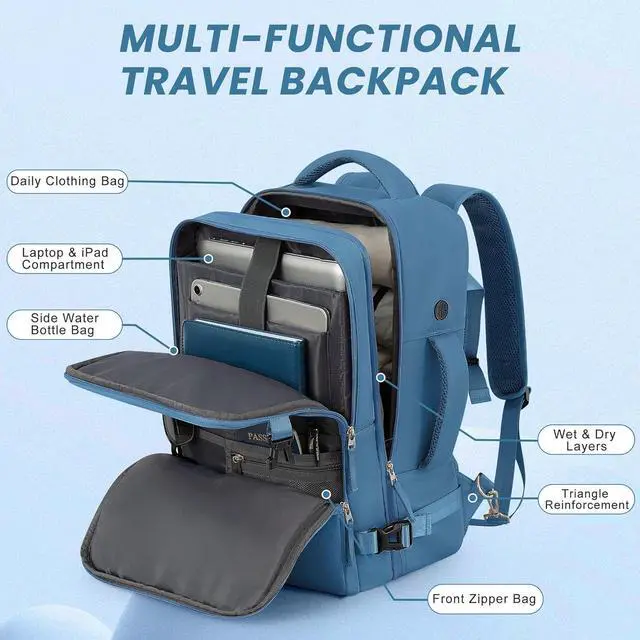 Alt view image 4 of 7 - Travel Backpack, Flight Approved Backpack, College Backpack Bag, Casual Daypack, Hiking Backpack, Waterproof Carry On Business Backpack, Fit 16 Inch Laptop