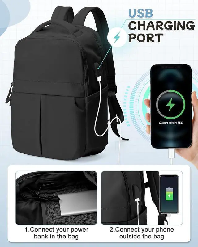 Alt view image 3 of 7 - Black Laptop Backpack for Women Men Gym Work Backpack Casual Daypack Backpacks Small Travel Backpack for Traveling on Airplane Lightweight College Teacher Backpacks for Women