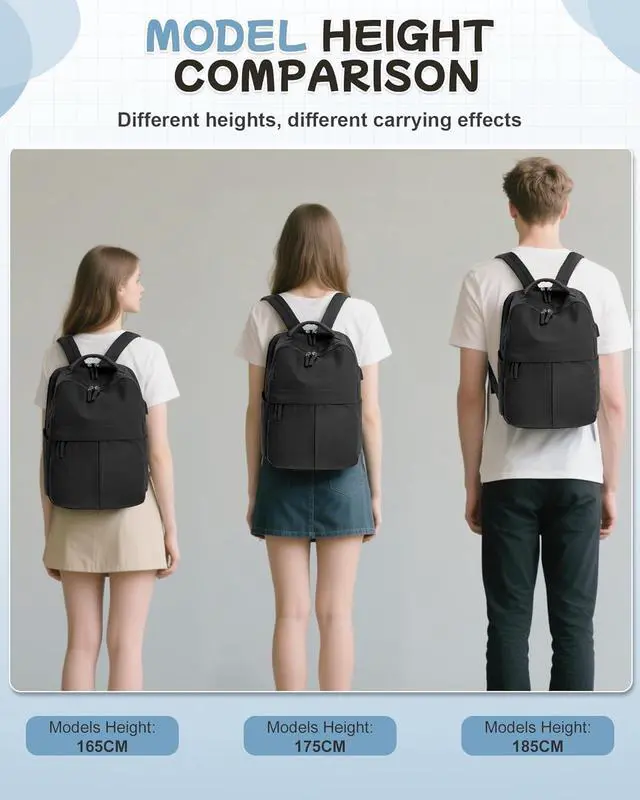 Alt view image 4 of 7 - Black Laptop Backpack for Women Men Gym Work Backpack Casual Daypack Backpacks Small Travel Backpack for Traveling on Airplane Lightweight College Teacher Backpacks for Women