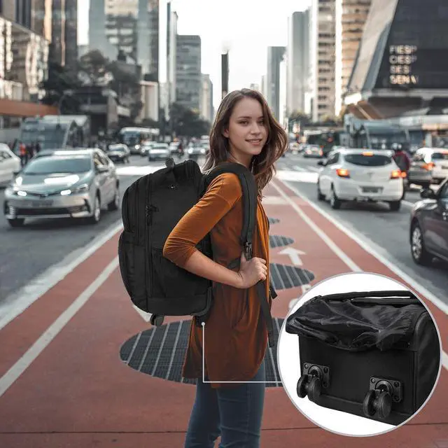 Alt view image 7 of 7 - MATEIN Rolling Backpack with 4 Wheels, 17 inch Roller Travel Laptop Backpack for Women Men, Large Water Resistant Business Wheeled Bag, Airline Approved Carry on Luggage Suitcase Bag, Black