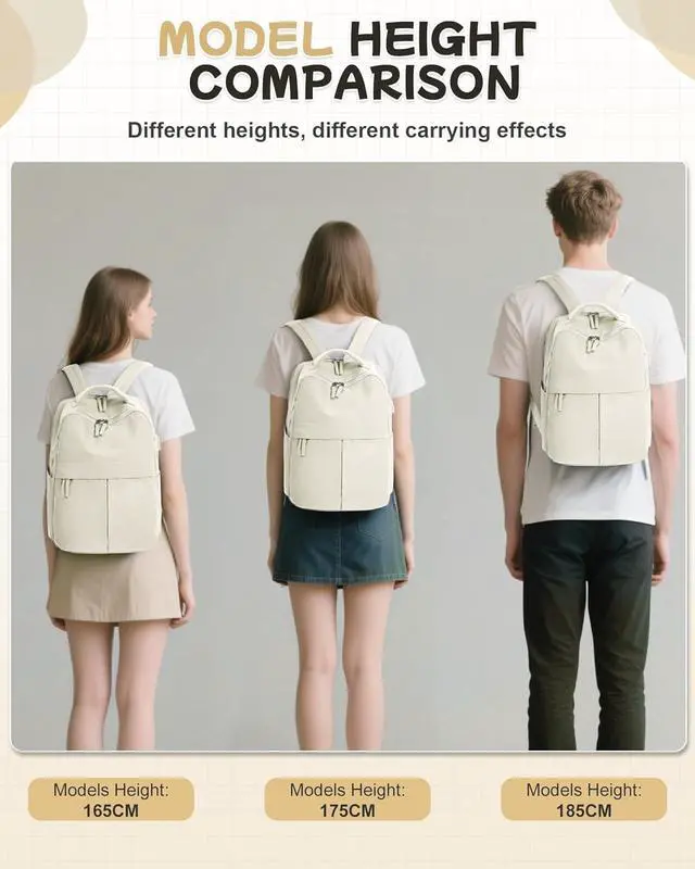 Alt view image 4 of 7 - Laptop Backpack for Women Men Gym Work Backpack Casual Daypack Backpacks Small Travel Backpack for Traveling on Airplane Lightweight College Teacher Backpacks for Women Beige