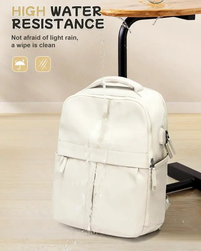 Alt view image 7 of 7 - Laptop Backpack for Women Men Gym Work Backpack Casual Daypack Backpacks Small Travel Backpack for Traveling on Airplane Lightweight College Teacher Backpacks for Women Beige