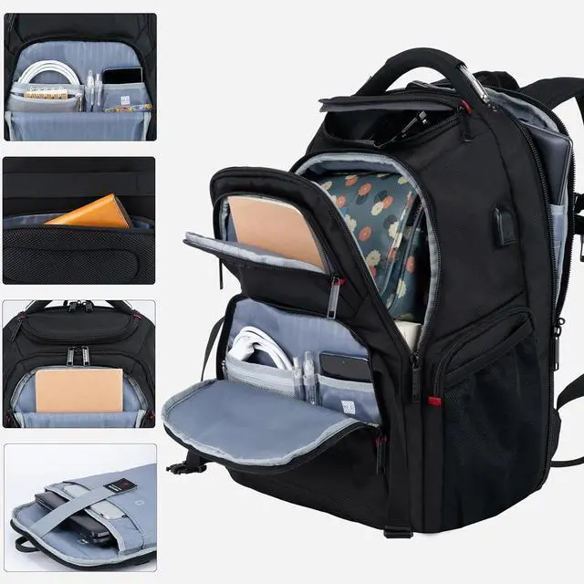 Alt view image 3 of 7 - EMPSIGN Travel Laptop Backpack for men, 17.3 Inch Computer Backpack, 45L Anti-Theft Business Laptop Backpack with USB Charging Port, Water-Repellent Work College School Backpack for Men Women, Black
