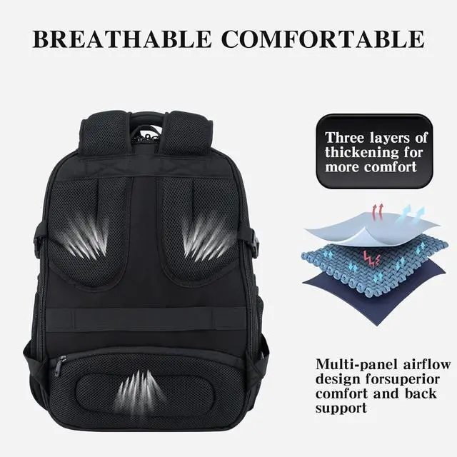 Alt view image 5 of 7 - EMPSIGN Travel Laptop Backpack for men, 17.3 Inch Computer Backpack, 45L Anti-Theft Business Laptop Backpack with USB Charging Port, Water-Repellent Work College School Backpack for Men Women, Black