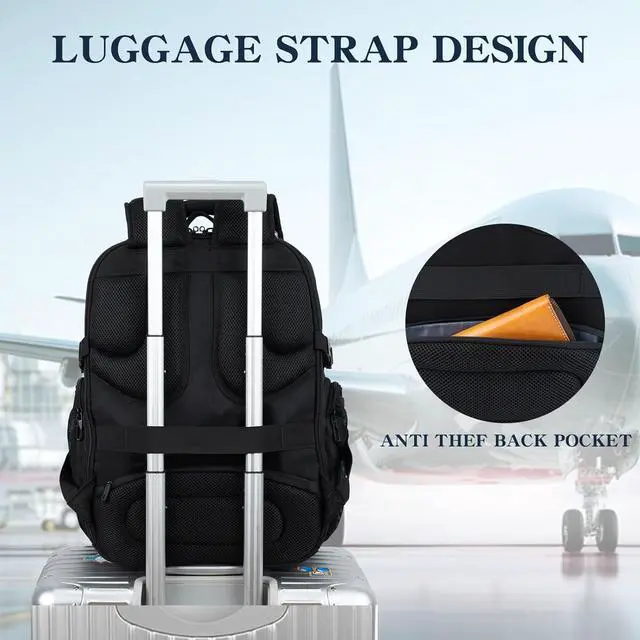 Alt view image 6 of 7 - EMPSIGN Travel Laptop Backpack for men, 17.3 Inch Computer Backpack, 45L Anti-Theft Business Laptop Backpack with USB Charging Port, Water-Repellent Work College School Backpack for Men Women, Black