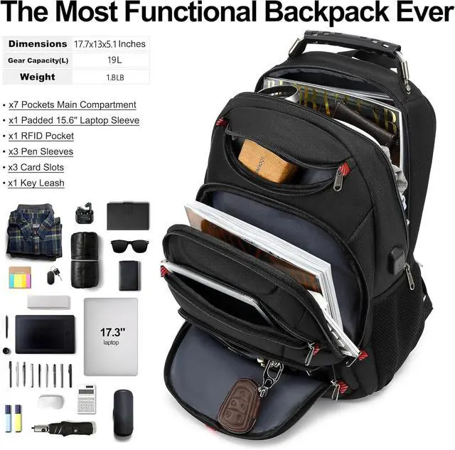 Alt view image 5 of 7 - Boavan Laptop Backpack for men, 15.6 inch Laptop Bag with USB Port, Waterproof Travel Work Backpack Purse, Anti-Theft Teacher Nurse Doctor Casual Bookbags Office Business backpackBlack