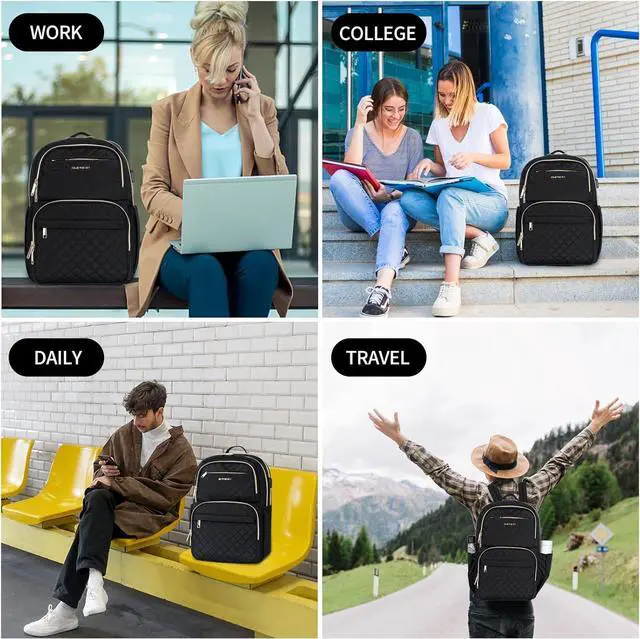 Alt view image 7 of 7 - EMPSIGN Laptop Backpack Purse for Women and Men with USB Charging Port, 15.6 Inch Travel Water Resistant Quilted Backpack, High-Capacity 30L Work Business Computer Backpack, Black