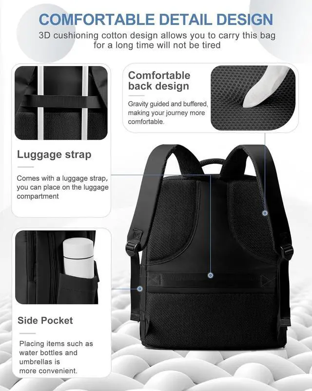 Alt view image 4 of 7 - coowoz Large Travel Backpack Carry On for Women Man Black Waterproof Gym Backpacks with Laptop Compartment Mochila de Viaje Teacher Personal Item Backpack Rucksack Airplane Accessories Must Haves