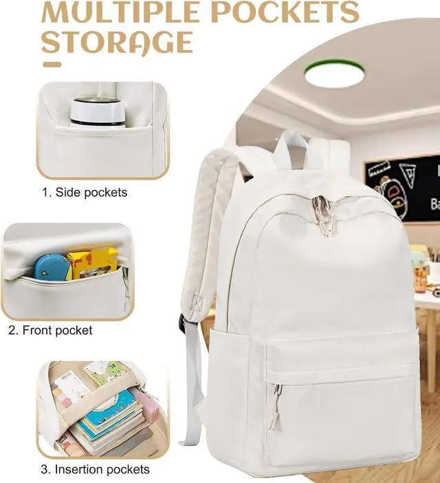Alt view image 6 of 7 - School Backpack for Teen Girls Women Laptop Backpack College Bookbags Middle School Travel Work Commuter Back Pack(Solid Beige)