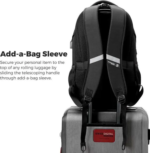 Alt view image 6 of 7 - Swissdigital Laptop Backpack with USB Charging Port, TSA Travel Backpack Fits 15.6 inches Computer, 31L College School Backpack for Men, Black/Grey | SD803