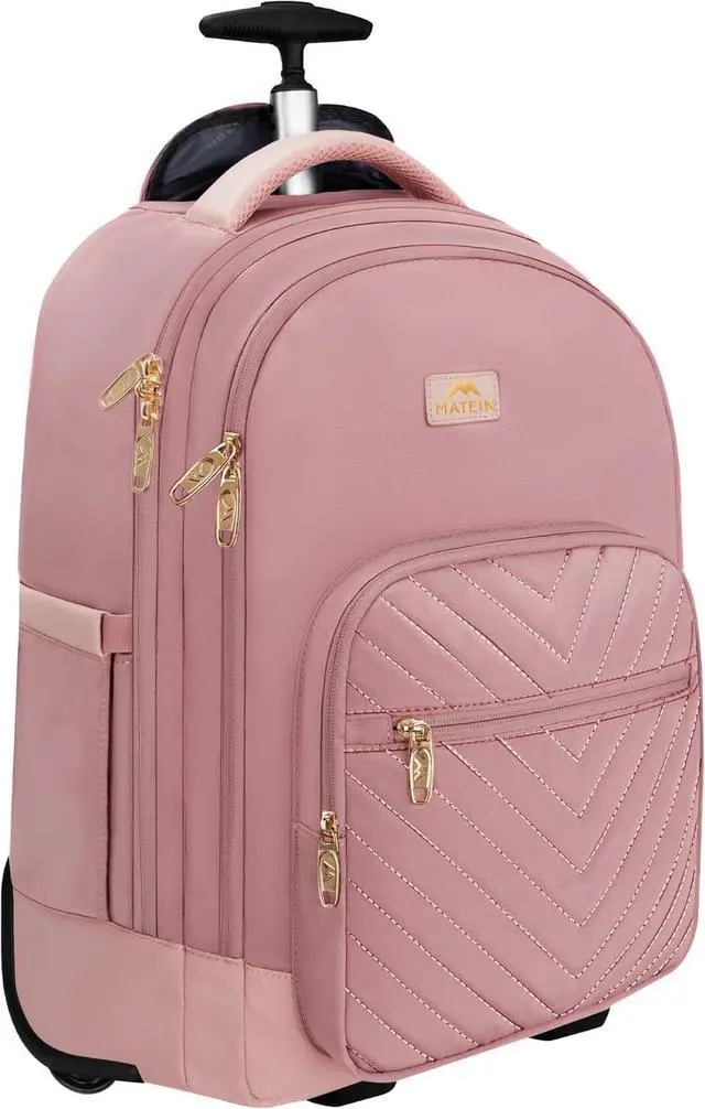 Main image of MATEIN Rolling Backpack for Women, 17 Inch Travel Laptop Backpacks with Wheels, Large Carry On Business Luggage Roller Backpack, Waterproof Trolley Suitcase Overnight College Work Computer Bag, Pink