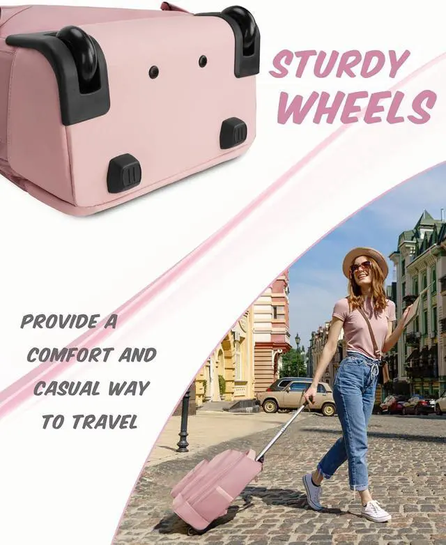Alt view image 7 of 7 - MATEIN Rolling Backpack for Women, 17 Inch Travel Laptop Backpacks with Wheels, Large Carry On Business Luggage Roller Backpack, Waterproof Trolley Suitcase Overnight College Work Computer Bag, Pink