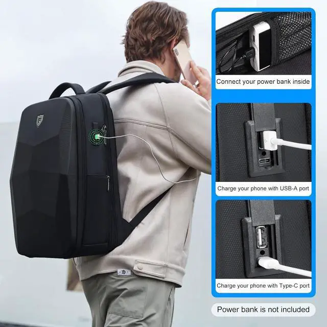 Alt view image 6 of 7 - FENRUIEN Hardshell Backpack Expandable,Anti Theft Laptop Backpack for Men with USB Port,Water Resistant Computer Bag 17.3 Inch for Travel/Business