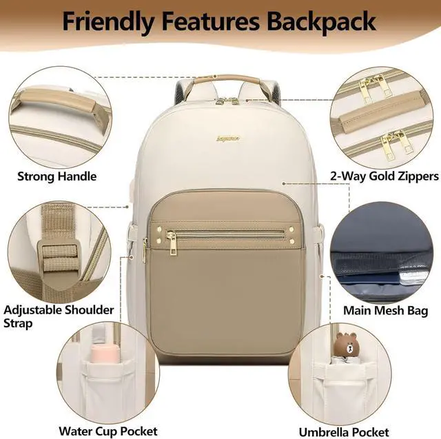 Alt view image 4 of 7 - laptop backpack for Women - 15.6 inch Work Bags Travel Backpack with USB Charger College Bookbag Waterproof Business Computer Backpack Anti-theft Casual Backpacks for Nurse Teacher khaki