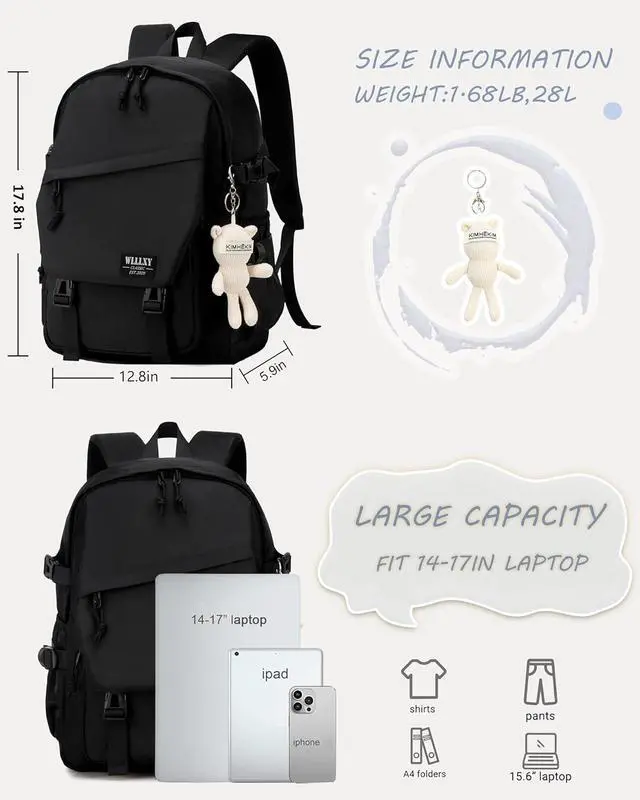 Alt view image 6 of 6 - Caoroky knight College School Bag for Men Women Laptop Backpack 15.6 Inch Anti Theft Travel Daypack Large Elementary Middle High Bookbags for Teens Girls Boys Students-Large,black