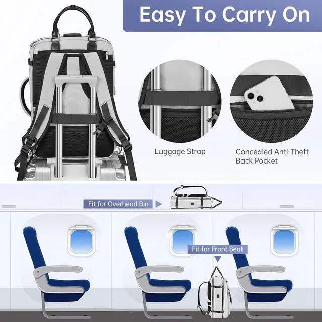 Alt view image 5 of 7 - Vancropak Travel Backpack for Women, Extra Large 50L Laptop Carry on Backpacks Fits 17 inch Computer with Lock & USB Charging Port, TSA Anti Theft Flight Approved Duffel Bag with 3 Packing Cubes, Grey