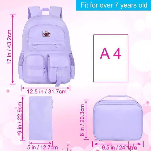 Alt view image 3 of 7 - 3PCS Laptop Backpack for Girls Women, 15.6" Cute Aesthetic Computer Water Resistant Anti Theft College School Bookbag with Lunch Box for Teens Students - Purple