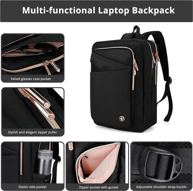 Alt view image 5 of 7 - Swissdigital Design Business Laptop Backpack For Women,With USB Charging Port Computer Work Backpack,Fits 15.6 Inch Laptop Travel Casual Backpack,Black | KATY ROSE