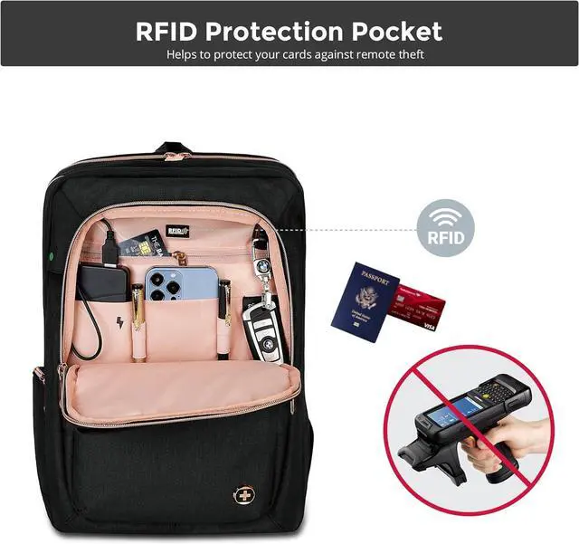 Alt view image 7 of 7 - Swissdigital Design Business Laptop Backpack For Women,With USB Charging Port Computer Work Backpack,Fits 15.6 Inch Laptop Travel Casual Backpack,Black | KATY ROSE