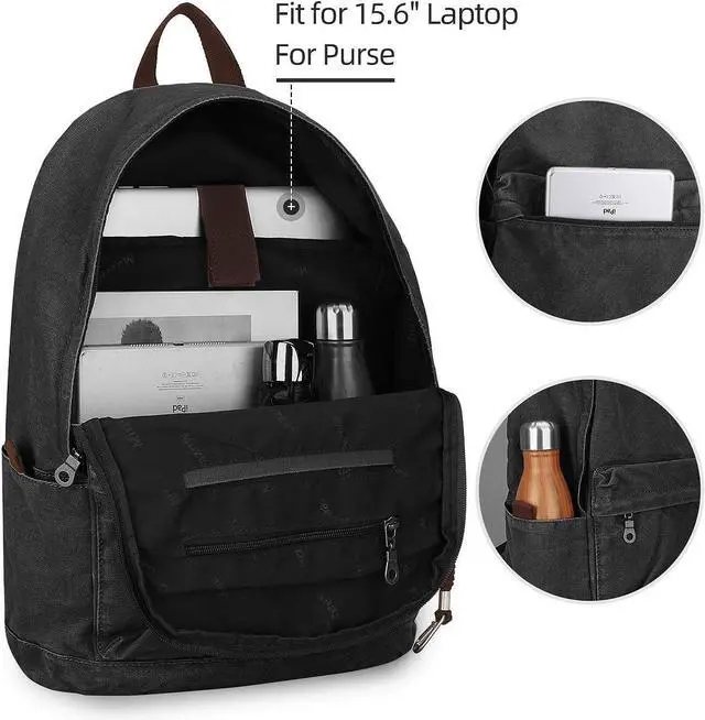 Alt view image 3 of 6 - Canvas Backpack Lightweight Travel Daypack For Students and Adults Rucksack Laptop Backpack One_Size