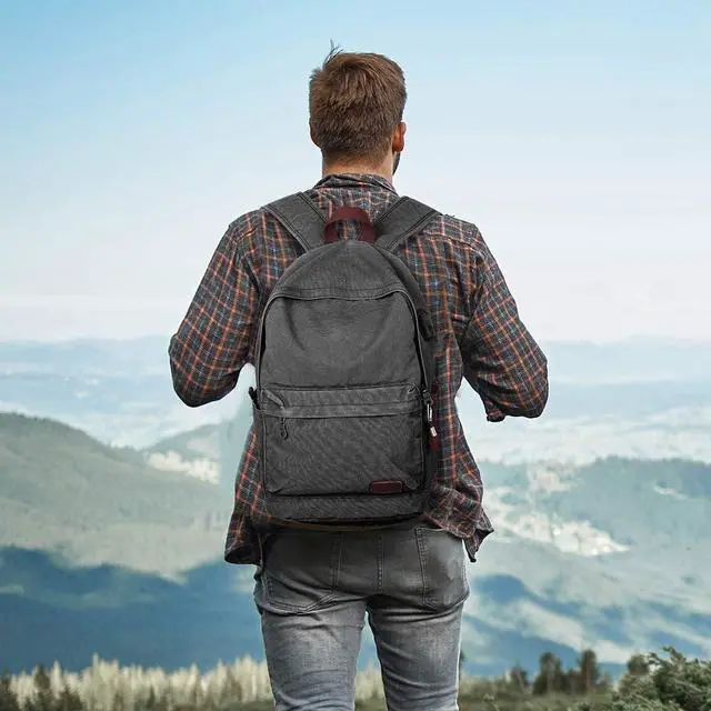 Alt view image 5 of 6 - Canvas Backpack Lightweight Travel Daypack For Students and Adults Rucksack Laptop Backpack One_Size