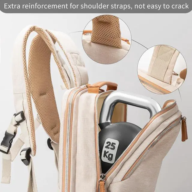 Alt view image 4 of 7 - NOBLEMAN Best Laptop Backpack for Women, Professional Adult Office Commuter Womens Computer Backpack, Luxury Lightweight Carry on Travel Personal Item Bag For Airlines Fits 16 Laptop (Beige Plus)