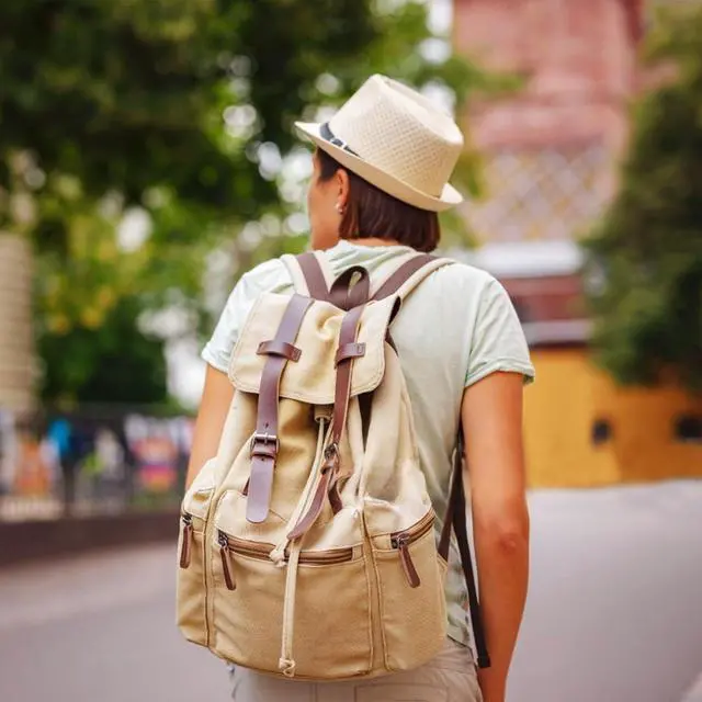 Alt view image 6 of 6 - Canvas Laptop Backpack, Vintage Daypack for Men Women, Travel Rucksack Knapsack Work College Computer Bag Bookbag Fits 15.6 Inch Laptop, Brown
