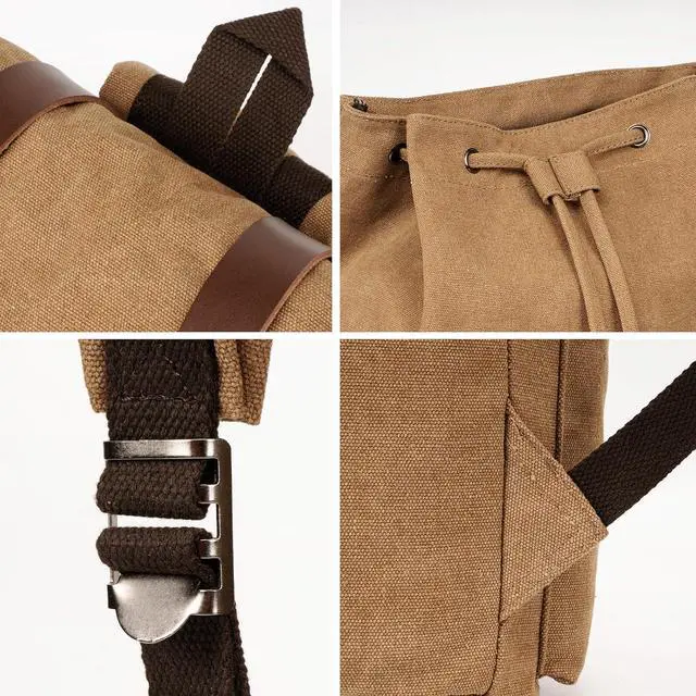 Alt view image 4 of 6 - Canvas Laptop Backpack, Vintage Daypack for Men Women, Travel Rucksack Knapsack Work College Computer Bag Bookbag Fits 15.6 Inch Laptop, Brown