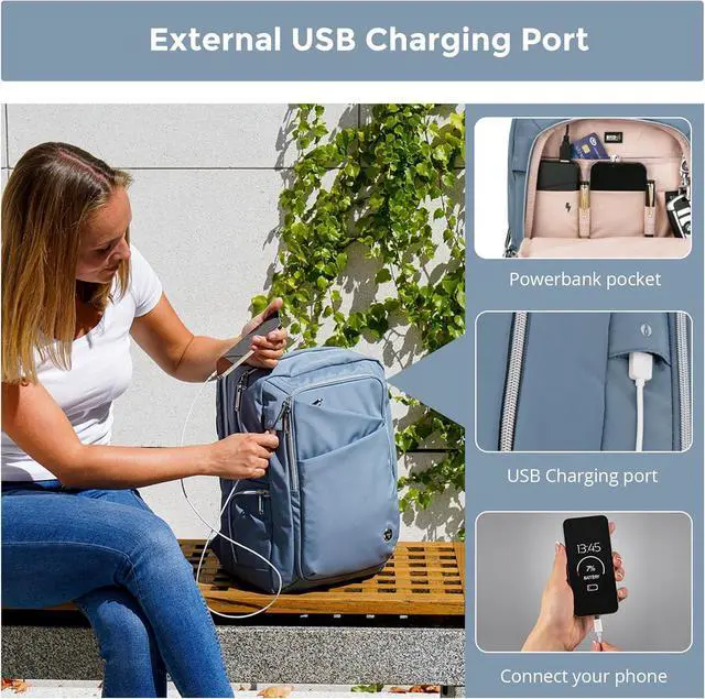 Alt view image 2 of 7 - Swissdigital Design Women's Backpack for Work/Travel/Leisure with USB Charging Port, Water Bottle Holder, Separate Sunglass Pocket - Fits 15.6 inch Laptop,Blue | KATY ROSE