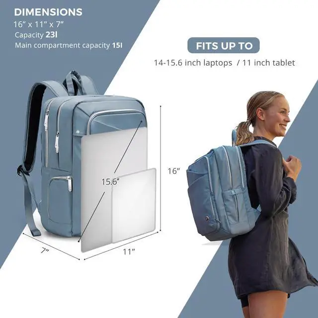 Alt view image 3 of 7 - Swissdigital Design Women's Backpack for Work/Travel/Leisure with USB Charging Port, Water Bottle Holder, Separate Sunglass Pocket - Fits 15.6 inch Laptop,Blue | KATY ROSE