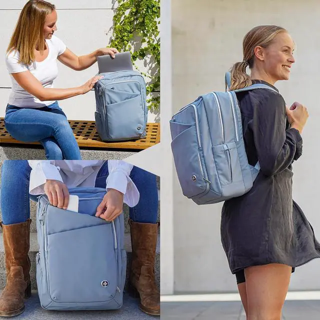 Alt view image 4 of 7 - Swissdigital Design Women's Backpack for Work/Travel/Leisure with USB Charging Port, Water Bottle Holder, Separate Sunglass Pocket - Fits 15.6 inch Laptop,Blue | KATY ROSE
