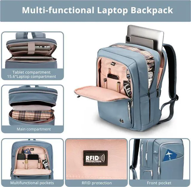 Alt view image 5 of 7 - Swissdigital Design Women's Backpack for Work/Travel/Leisure with USB Charging Port, Water Bottle Holder, Separate Sunglass Pocket - Fits 15.6 inch Laptop,Blue | KATY ROSE