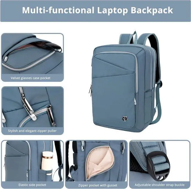 Alt view image 6 of 7 - Swissdigital Design Women's Backpack for Work/Travel/Leisure with USB Charging Port, Water Bottle Holder, Separate Sunglass Pocket - Fits 15.6 inch Laptop,Blue | KATY ROSE