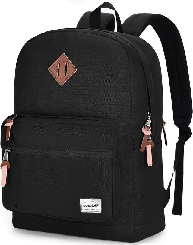 Main image of RAVUO School Backpack for Men Women, Water Resistant 15.6 inch Laptop Back Packs Bookbags College Daypack Black Bag with Side Pockets