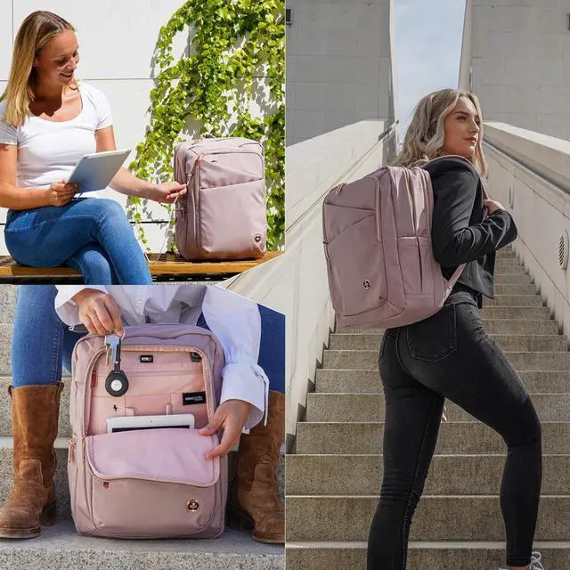 Alt view image 3 of 7 - Swissdigital Design Laptop Backpack For Women,College Bookbags With USB Charging Port,Cute Computer Backpacks For Work Business,Pink | KATY ROSE