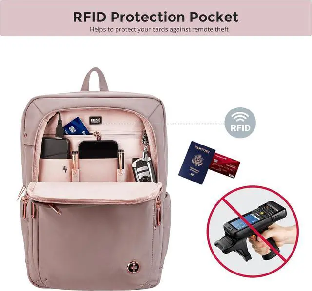Alt view image 4 of 7 - Swissdigital Design Laptop Backpack For Women,College Bookbags With USB Charging Port,Cute Computer Backpacks For Work Business,Pink | KATY ROSE