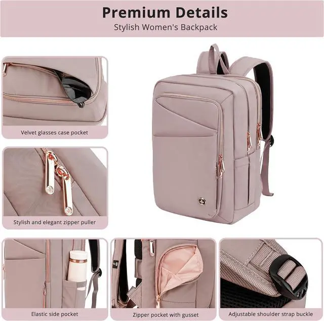 Alt view image 6 of 7 - Swissdigital Design Laptop Backpack For Women,College Bookbags With USB Charging Port,Cute Computer Backpacks For Work Business,Pink | KATY ROSE