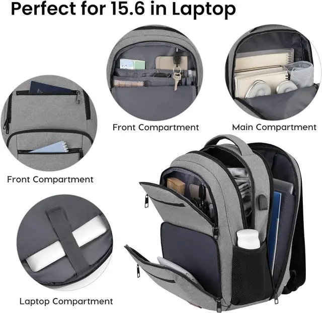 Alt view image 2 of 7 - BIKROD Backpack for Men, TSA Travel Backpack, College Backpacks Water Resistant Back Pack with USB Charging Port, Business Anti Theft Durable Computer Bag Gifts Fits 15.6 Inch Laptop, Grey