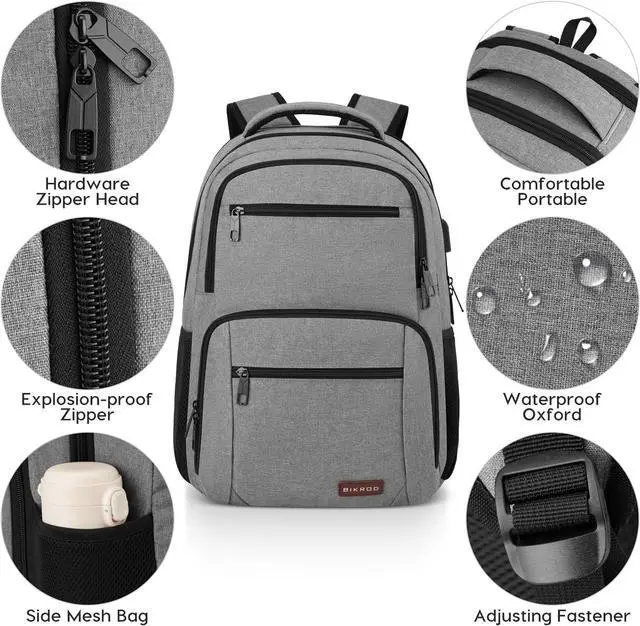 Alt view image 3 of 7 - BIKROD Backpack for Men, TSA Travel Backpack, College Backpacks Water Resistant Back Pack with USB Charging Port, Business Anti Theft Durable Computer Bag Gifts Fits 15.6 Inch Laptop, Grey