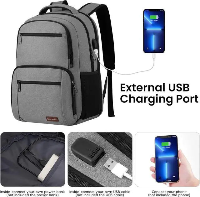Alt view image 4 of 7 - BIKROD Backpack for Men, TSA Travel Backpack, College Backpacks Water Resistant Back Pack with USB Charging Port, Business Anti Theft Durable Computer Bag Gifts Fits 15.6 Inch Laptop, Grey
