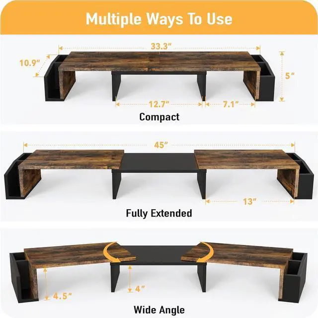 Alt view image 3 of 5 - Simple Houseware Desk Dual Monitor Stand Riser with Drawer, Rustic Brown