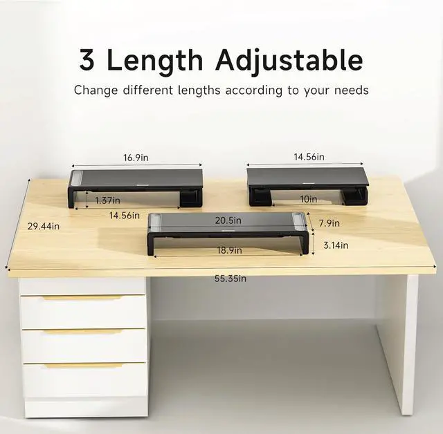 Alt view image 2 of 2 - OImatser Monitor Riser 3.0 USB HUB, Foldable Computer Stand with Type-C Port, Adjustable Length and Storage Drawer & Pen Slot, Phone Stand