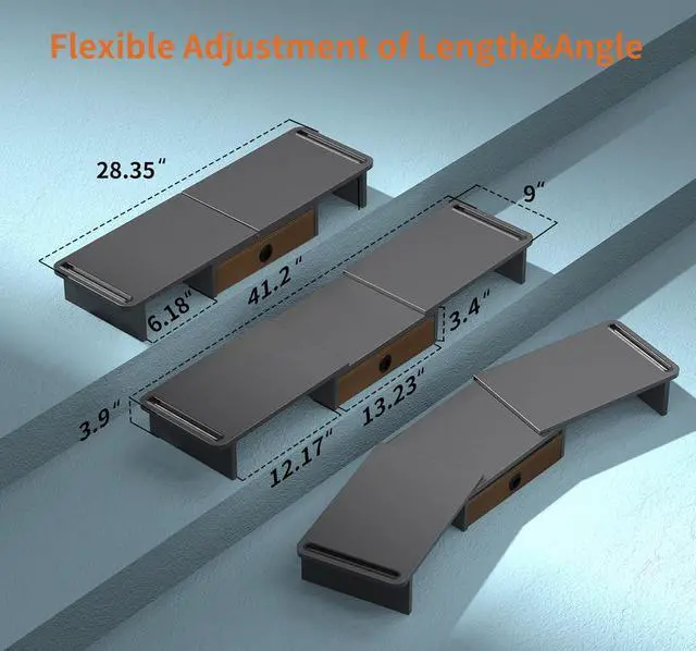 Alt view image 2 of 7 - Dual Monitor Stand Riser with Drawer-Adjustable Length and Angle, Monitor Stand Riser for 2 Monitors, Desktop Organizer Stand for Computer/Laptop/PC/Printer (Black)