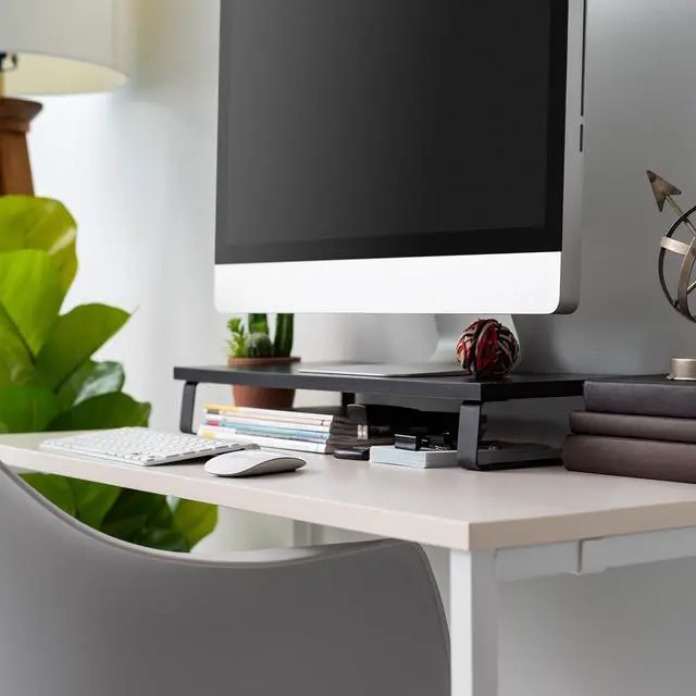 Alt view image 6 of 7 - IRIS USA 1-Tier Multi-Purpose Modern PC Monitor Organizer Stand with Metal Legs, Ergonomic Desktop and Countertop Riser for Computer Laptop TV Kitchen Pantry and Closet Organization, Black