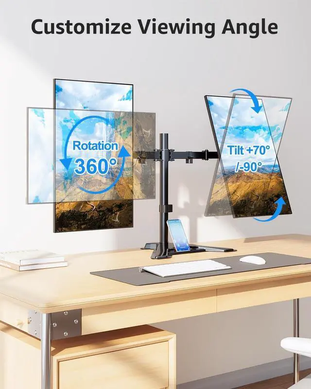 Alt view image 5 of 7 - MOUNTUP Dual Monitor Stand - Freestanding & Height Adjustable Monitor Desk Mount, Steady VESA Mount Computer Monitor Stand for 2 Screens up to 27 inches, MU1002