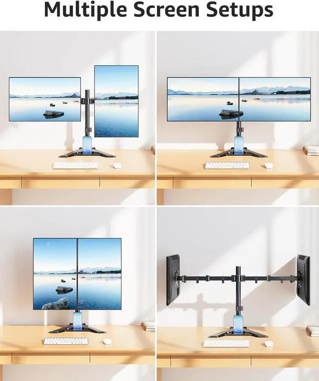 Alt view image 6 of 7 - MOUNTUP Dual Monitor Stand - Freestanding & Height Adjustable Monitor Desk Mount, Steady VESA Mount Computer Monitor Stand for 2 Screens up to 27 inches, MU1002
