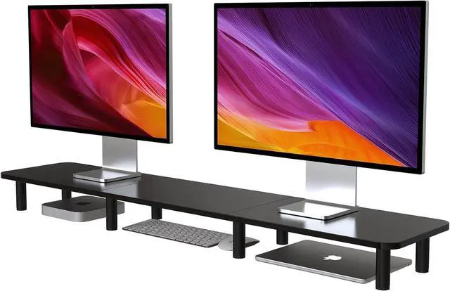 Main image of 43.7" Extra Long Dual Monitor Stand Riser, Wood & Steel Monitor Stand for 2 Monitors, Wide TV Stand, Desktop Riser for Desk Organization, Home OfficeLaptop,Printer,TV (Black)