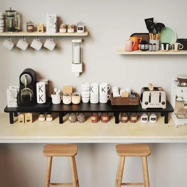 Alt view image 6 of 7 - 43.7" Extra Long Dual Monitor Stand Riser, Wood & Steel Monitor Stand for 2 Monitors, Wide TV Stand, Desktop Riser for Desk Organization, Home OfficeLaptop,Printer,TV (Black)